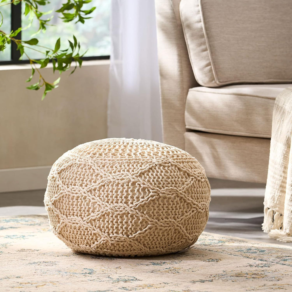 Cozy Knitted Wool Round Pouf