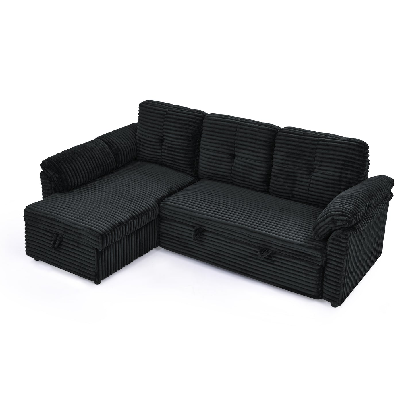 Chic Convertible Corduroy Sleeper Sofa with Storage Chaise