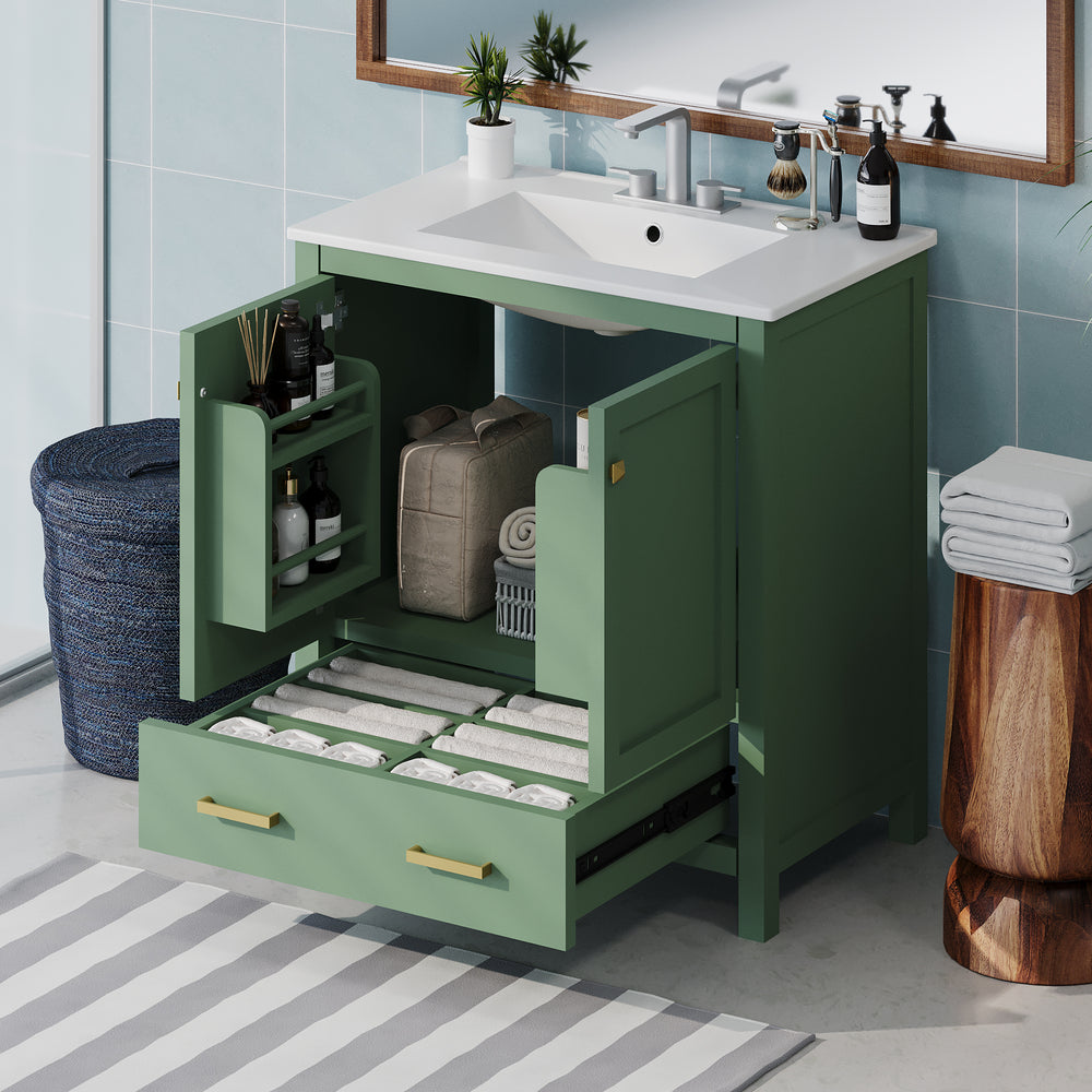 Chic Green Bathroom Vanity with Soft-Close Cabinet and Drawer