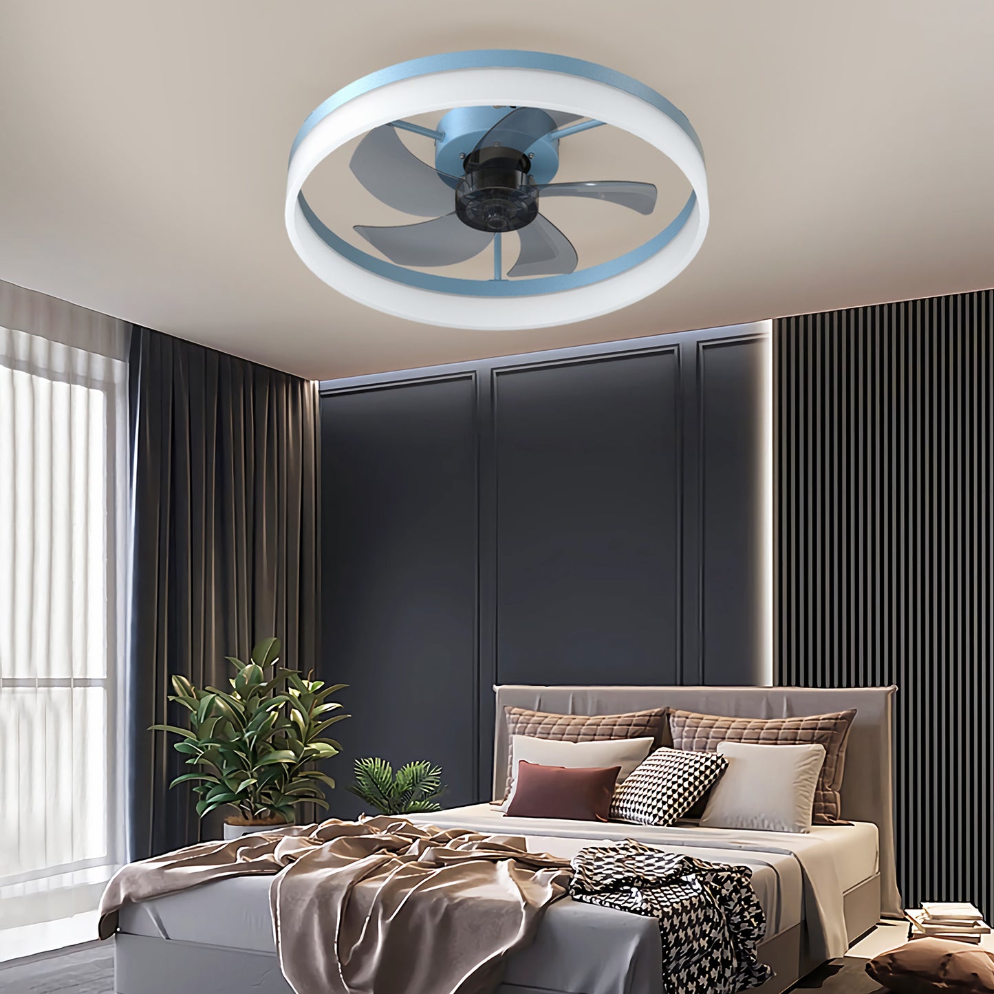 Blue Dimmable Ceiling Fan with LED Light