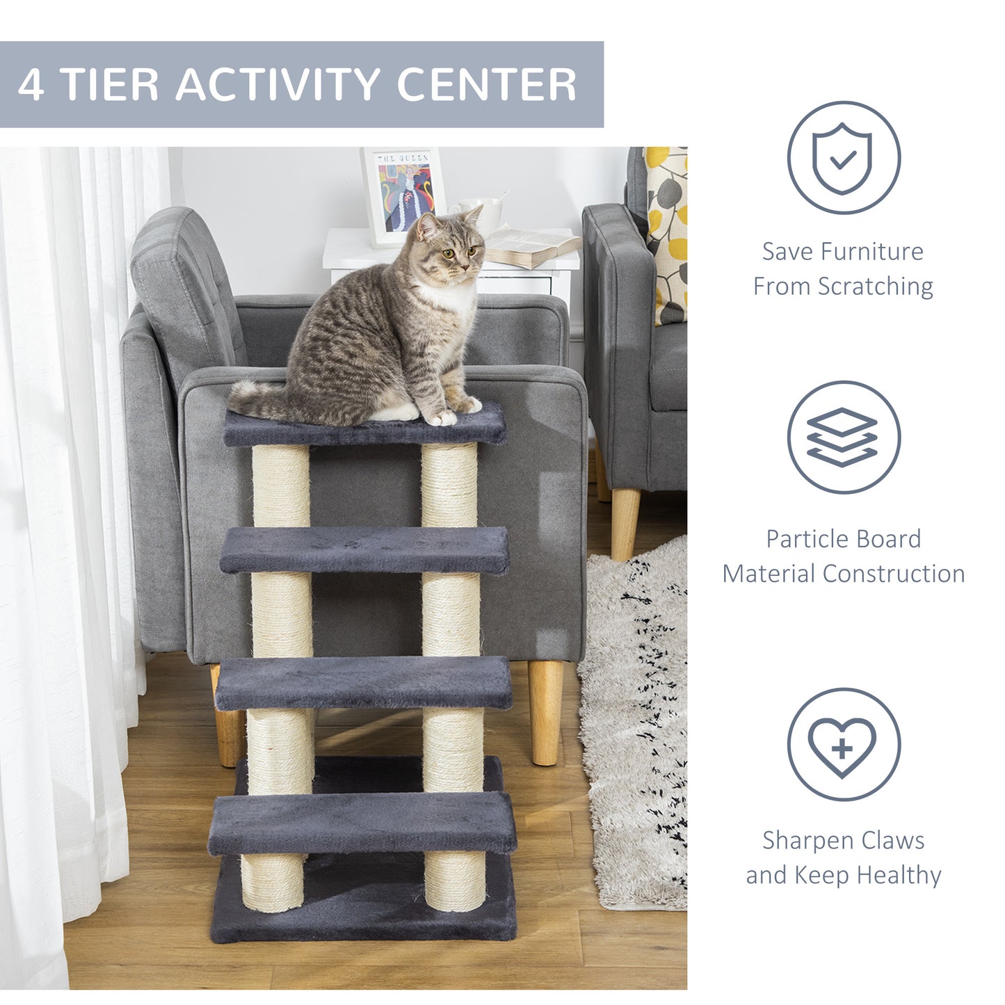 PawHut Cozy Cat Climber with Fun Steps and Scratching Post