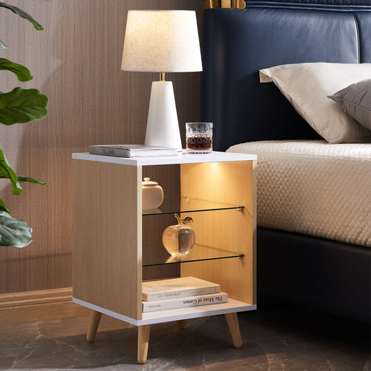 Glow Nightstand with Glass Shelves