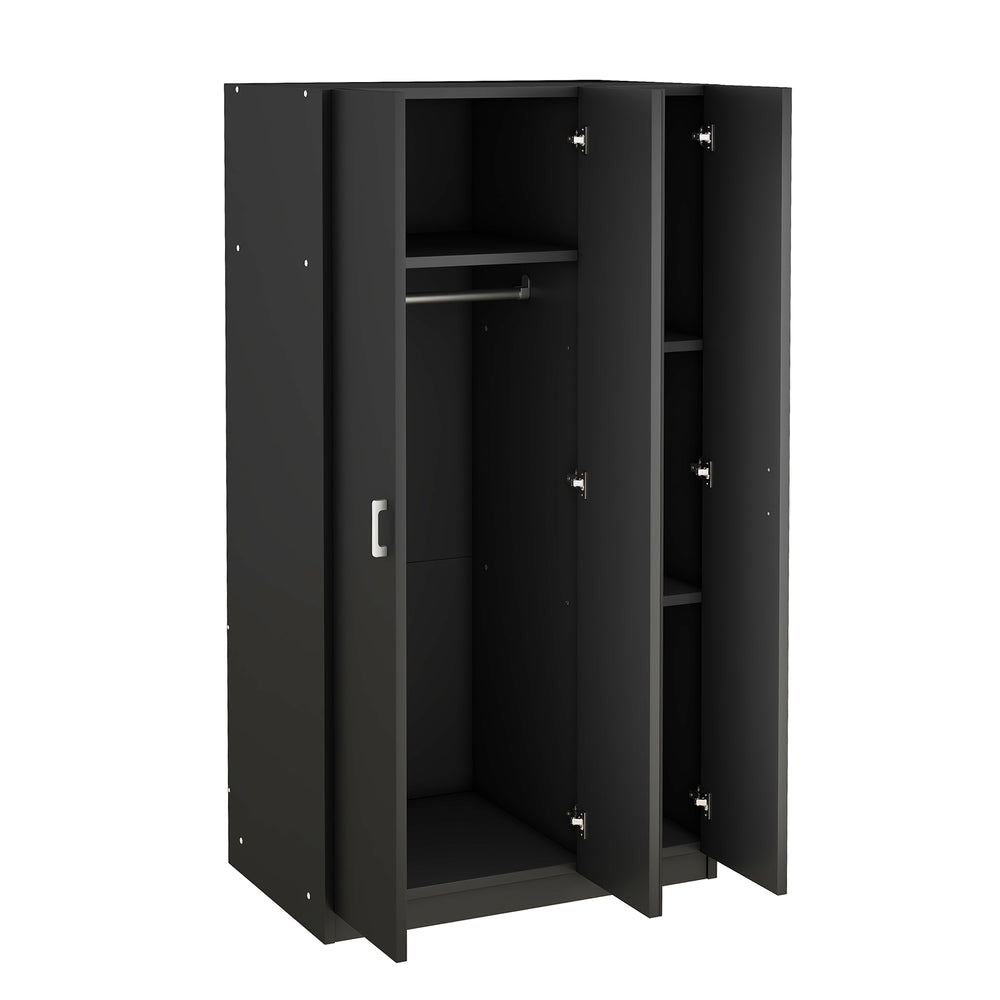 Chic Black Wardrobe with Mirror and Shelves