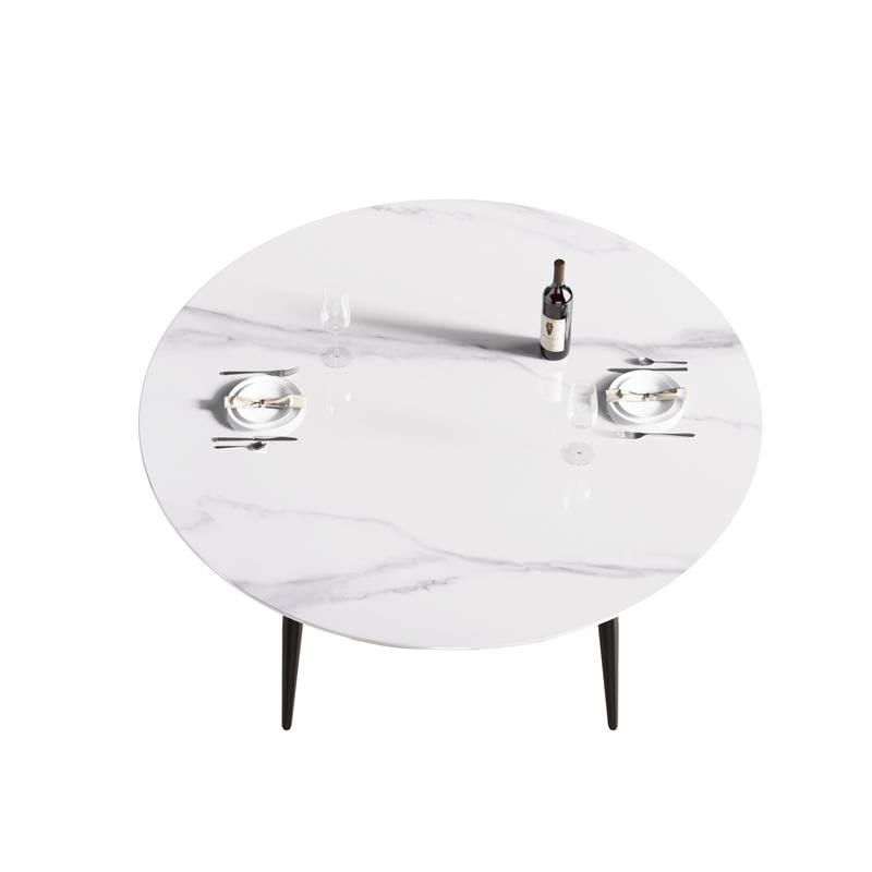 Chic Modern Round Black Metal Dining Table for Six