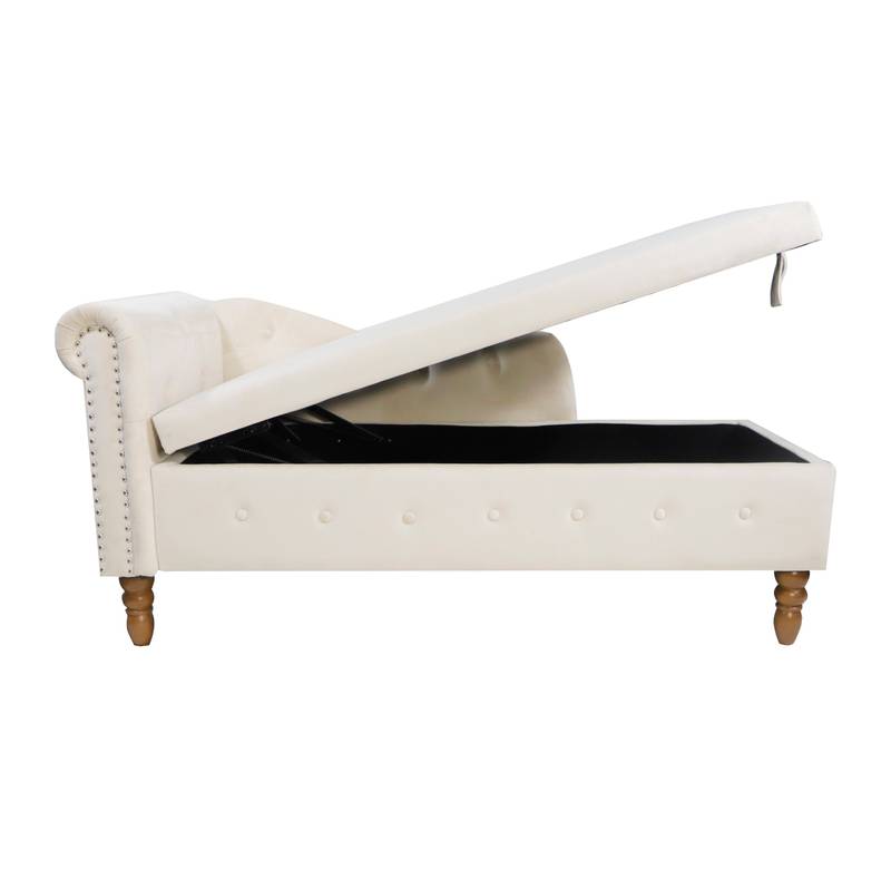 Cozy Velvet Chaise with Storage and Pillow