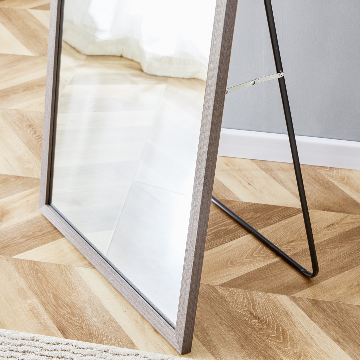 Elegant Gray Wood Full-Length Mirror