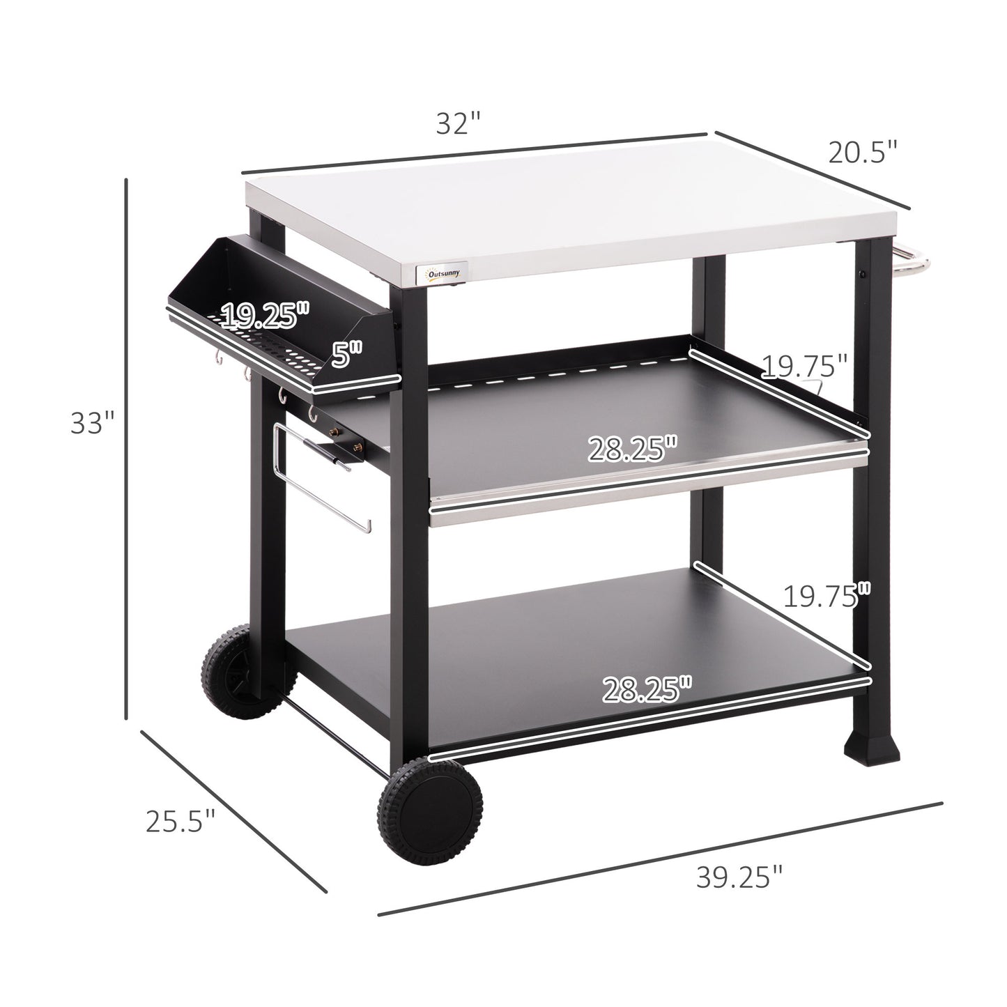 Outsunny Versatile Grill Cart with Stainless Steel Top and Wheels