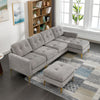 Cozy L-Shaped Sectional Sofa with Movable Ottoman - Light Grey