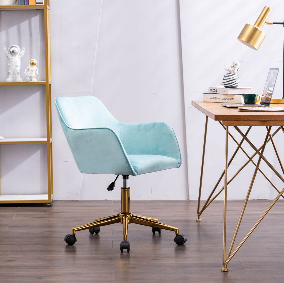 Chic Aqua Velvet Adjustable Office Chair with Gold Legs