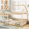 Cozy Cabin Wooden Bed with Roof and Guardrails