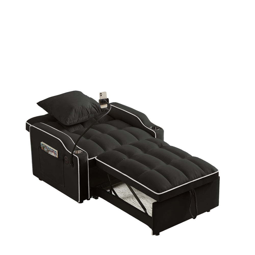 Cozy Convertible Sofa Bed with Storage Pockets