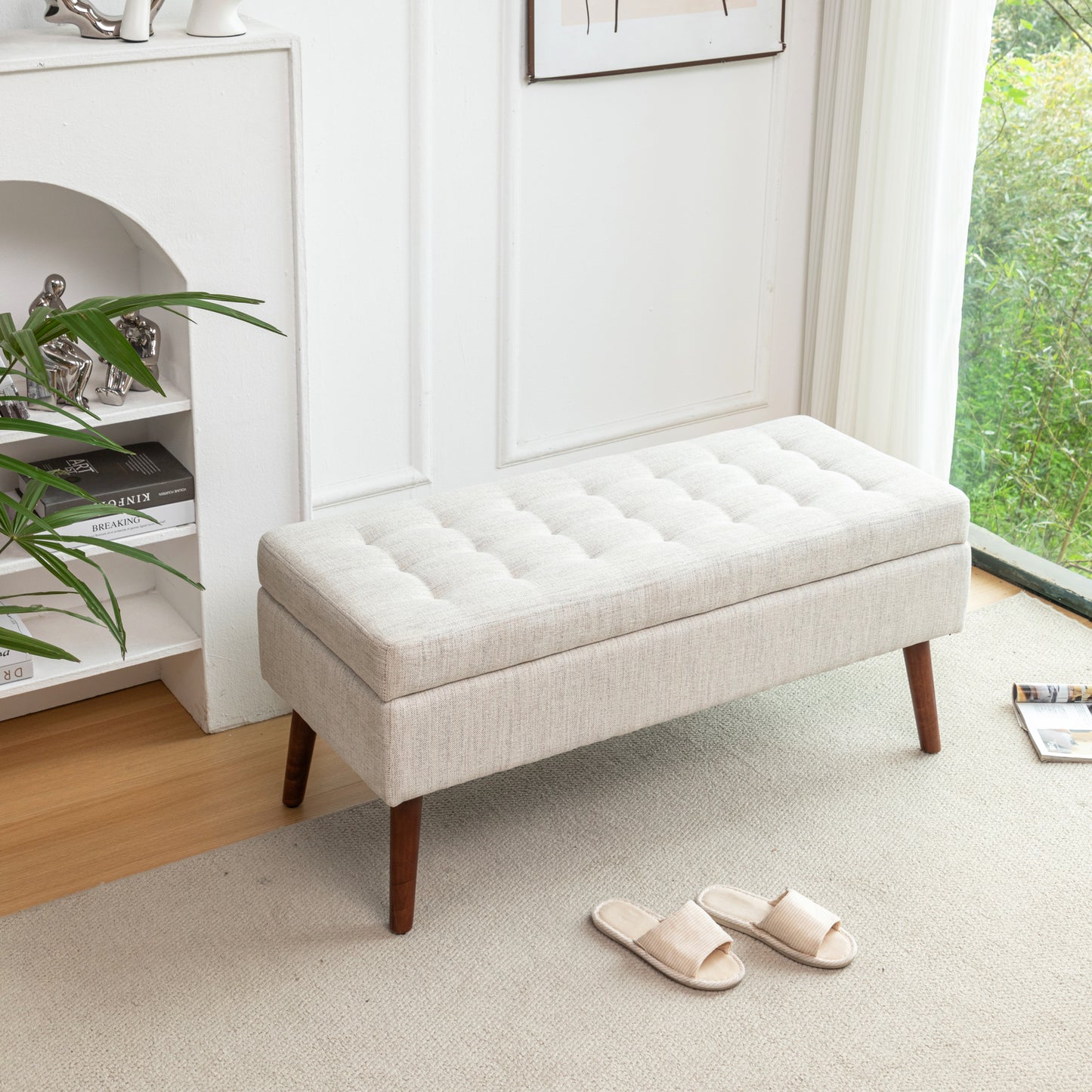 Cozy Off-White Storage Bench