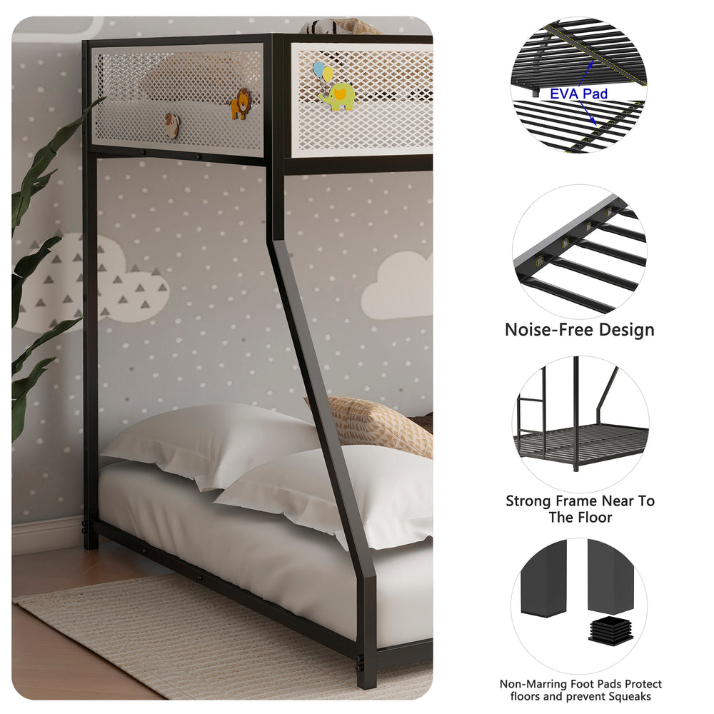 Cozy Twin Bunk Bed with Mesh Guard and Easy Climb