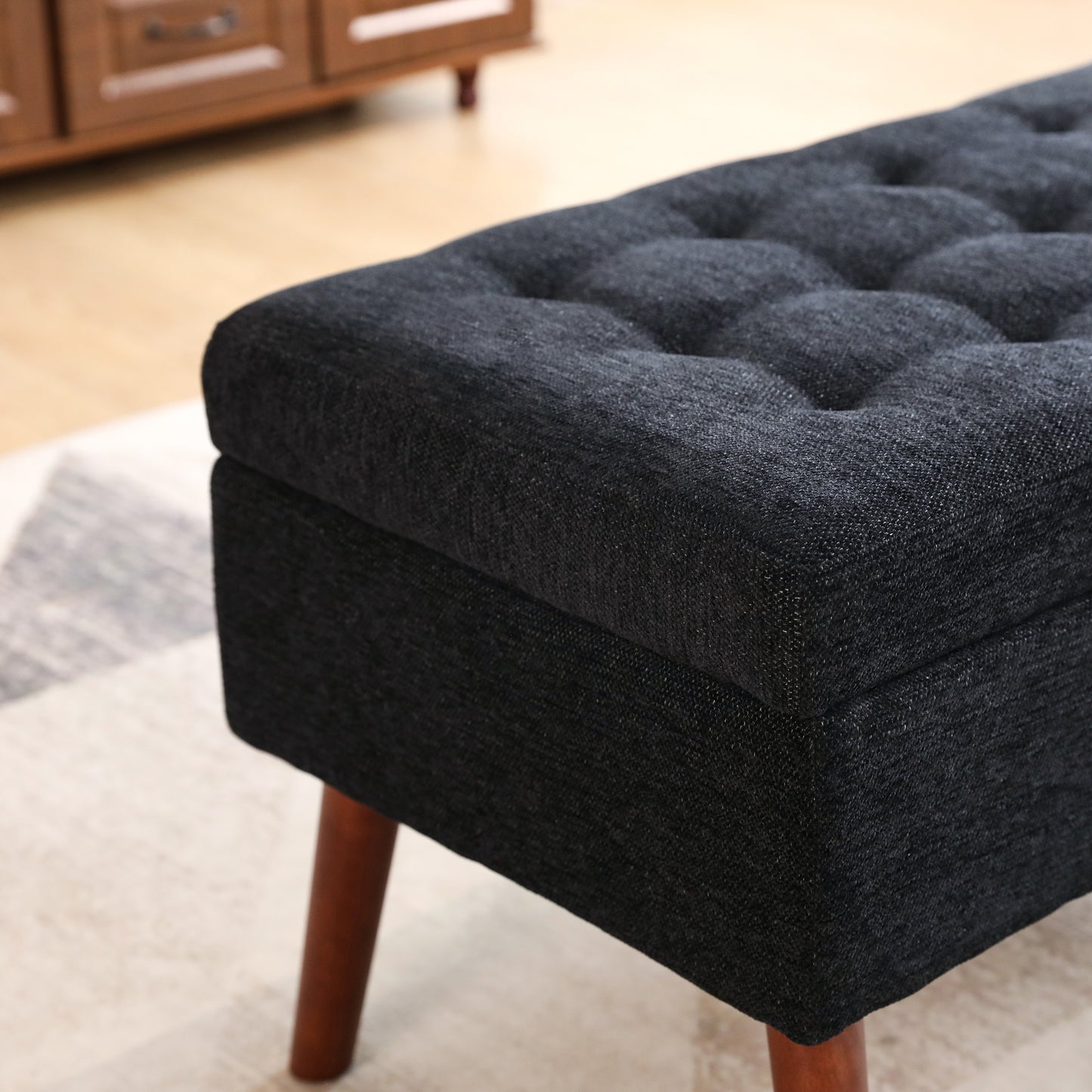 Chic Black Linen Storage Bench