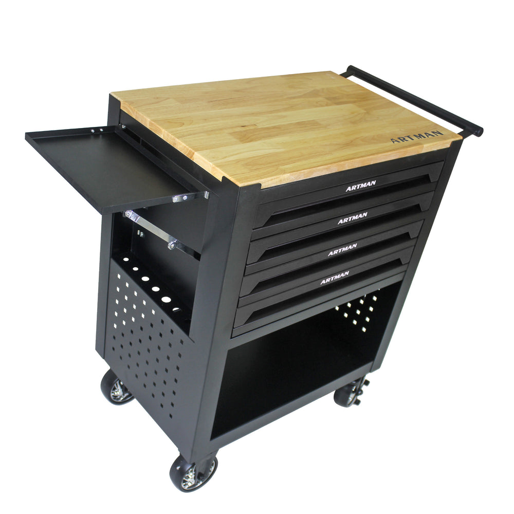 Rolling Tool Cart with Wooden Top