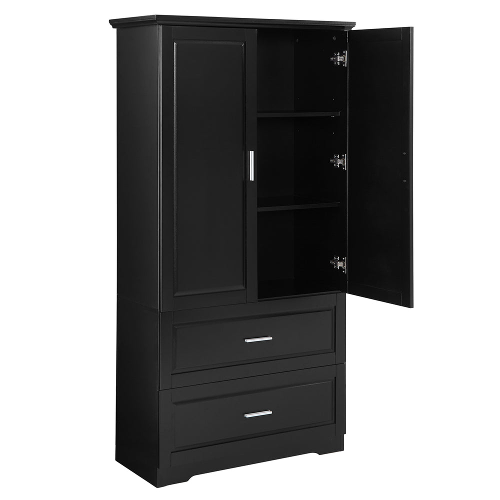 Sleek Black Bathroom Storage Cabinet with Adjustable Shelves