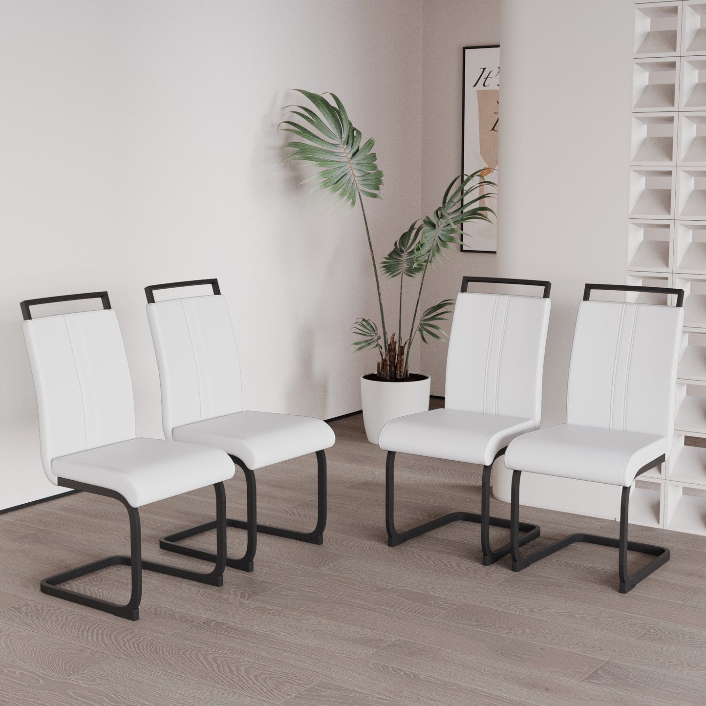 Chic White Faux Leather Dining Chairs - Set of Four