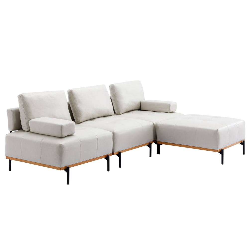 Cozy L-Shaped Sectional Sofa with Ottoman - Plush Beige Comfort for Your Living Room