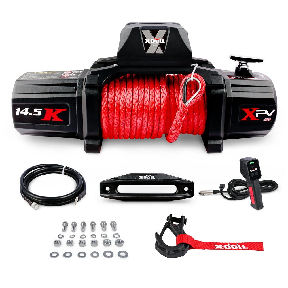 Power Pull Electric Winch with Synthetic Red Rope for Jeep & Truck Towing