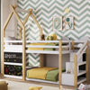 Cozy Twin House Bunk Bed with Storage Steps & 2 Fun Blackboards