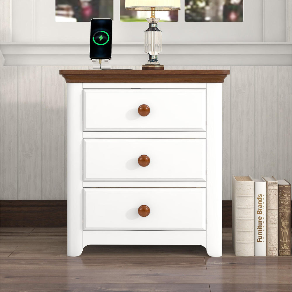 Chic Wooden Nightstand with USB Ports and Ample Storage