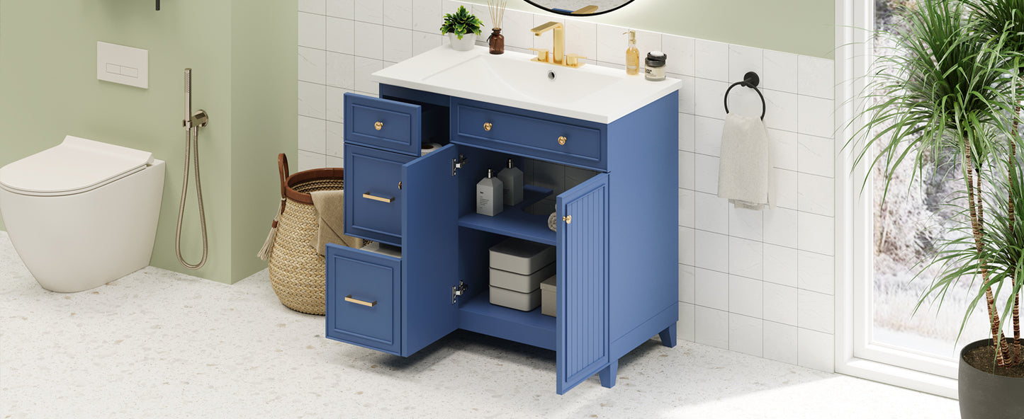 Navy Elegance Bathroom Vanity with Soft-Close Doors and Resin Sink