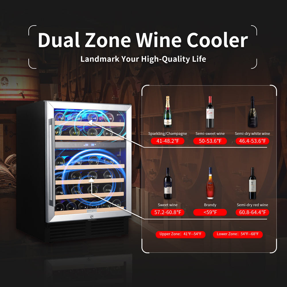 SOTOLA Dual Zone Wine Fridge - Stylish & Quiet Cooler for Home or Bar