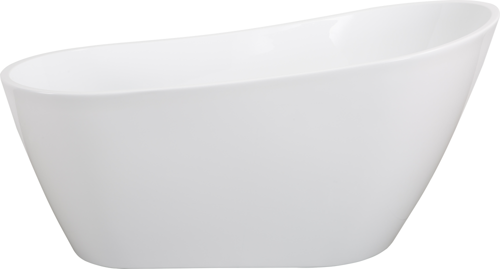 Sleek White Acrylic Freestanding Soaking Tub with Chrome Overflow