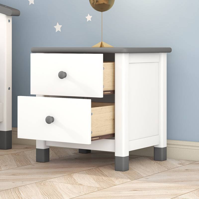 Charming Kids' Nightstand with Two Drawers in White and Gray