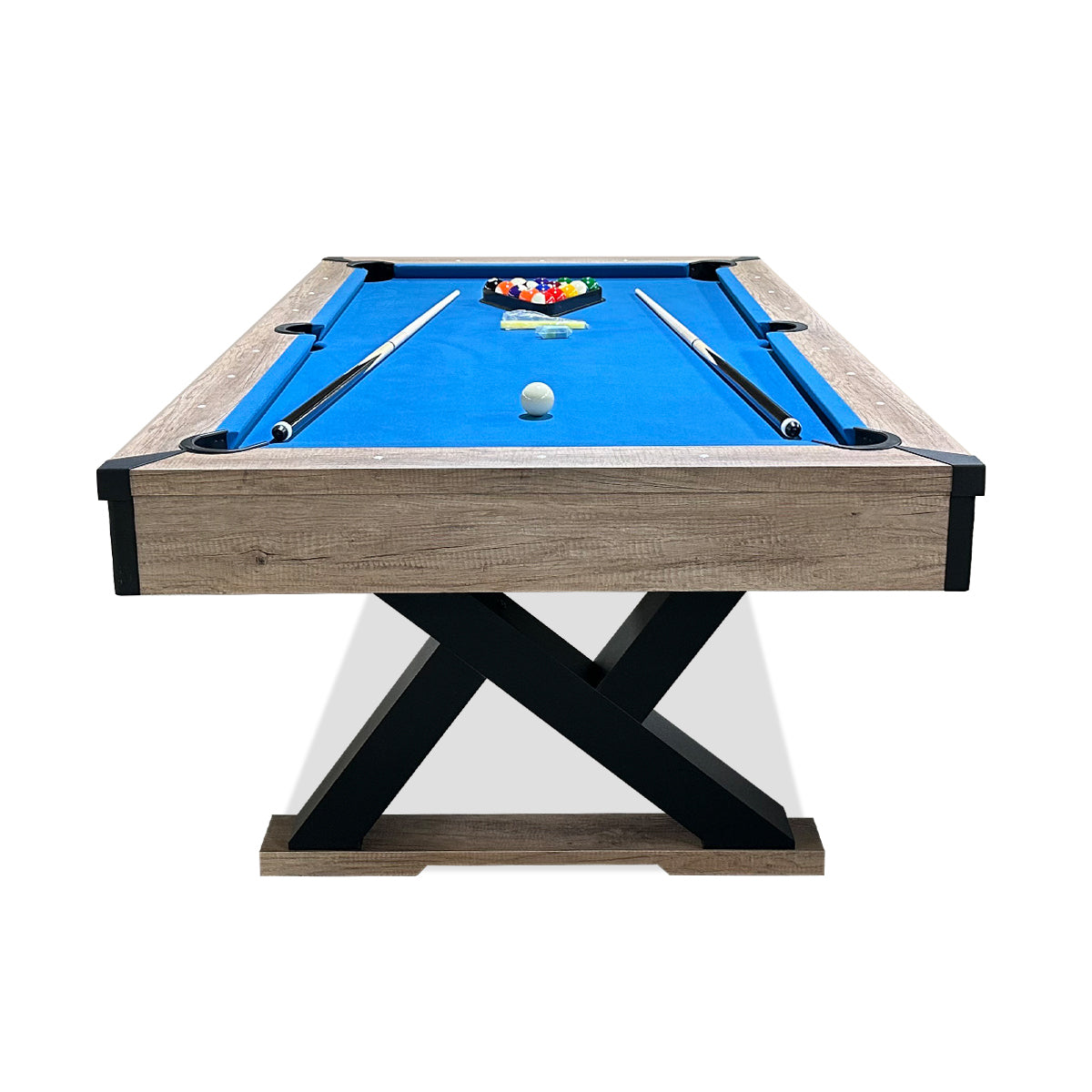 Rustic Billiards Bliss - K-Shaped Table with Royal Blue Cloth