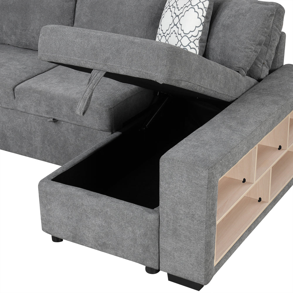 Cozy U-Shaped Sofa Bed with USB Ports & Storage Chaise