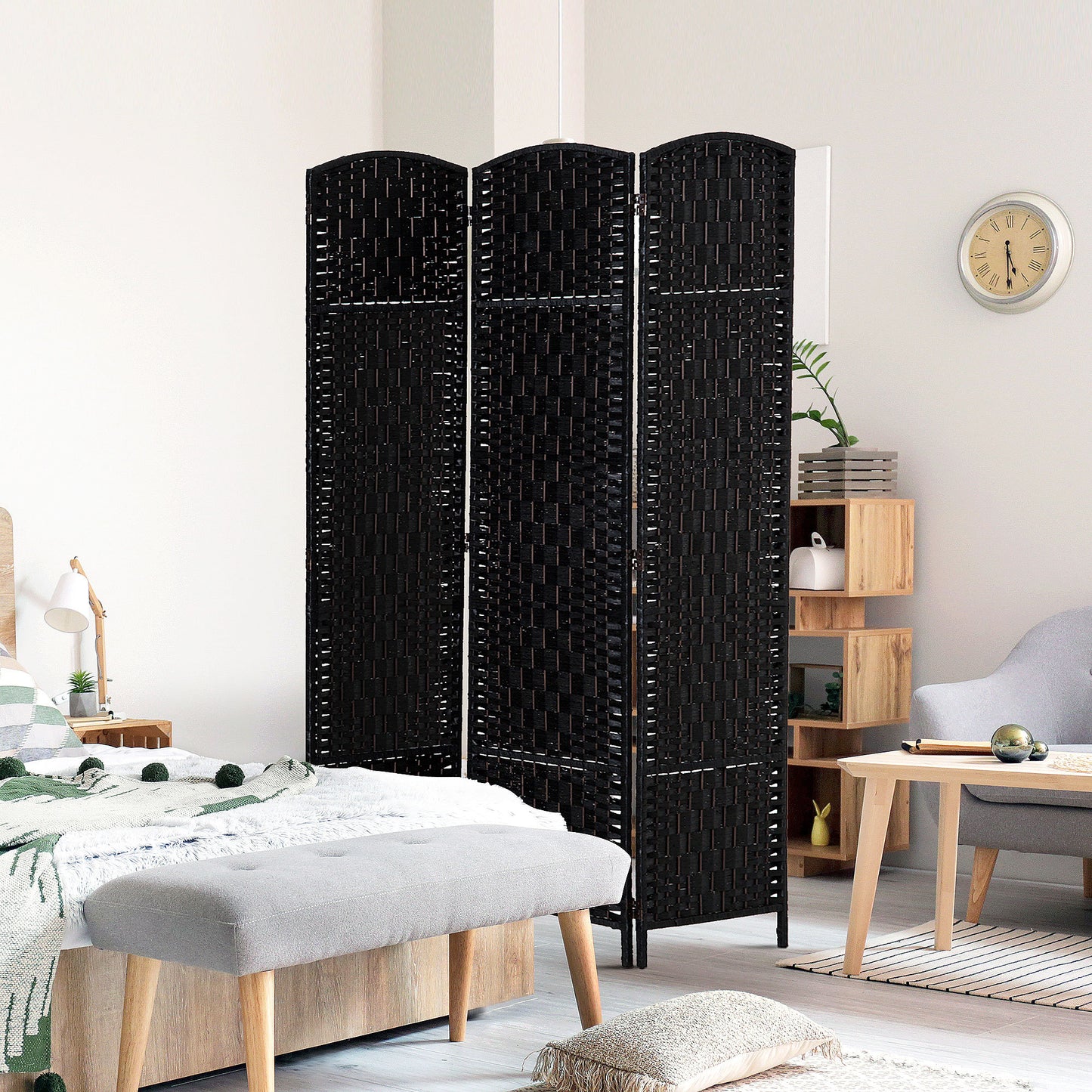 Stylish Black Wicker Room Divider