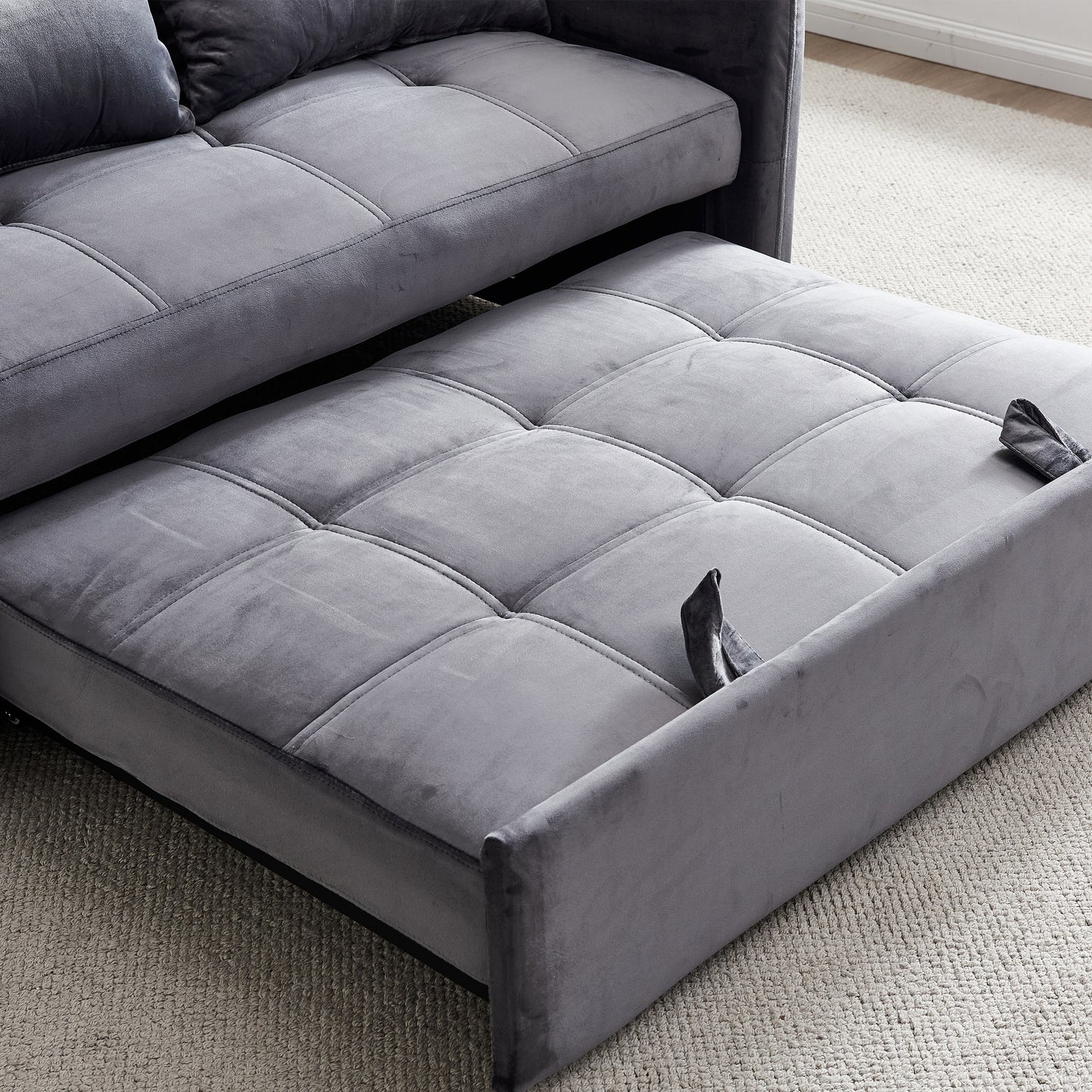 Cozy Twin Grey Velvet Sofa Bed