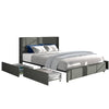Sleek Grey Linen Wingback Bed with Hidden Storage