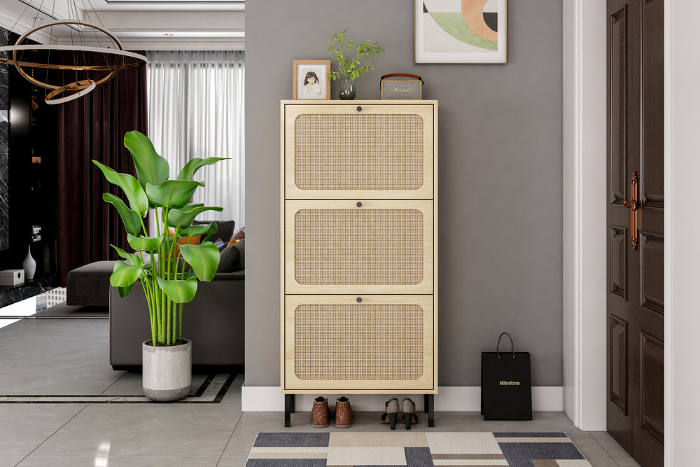 Chic Rattan Shoe Rack for Entryway