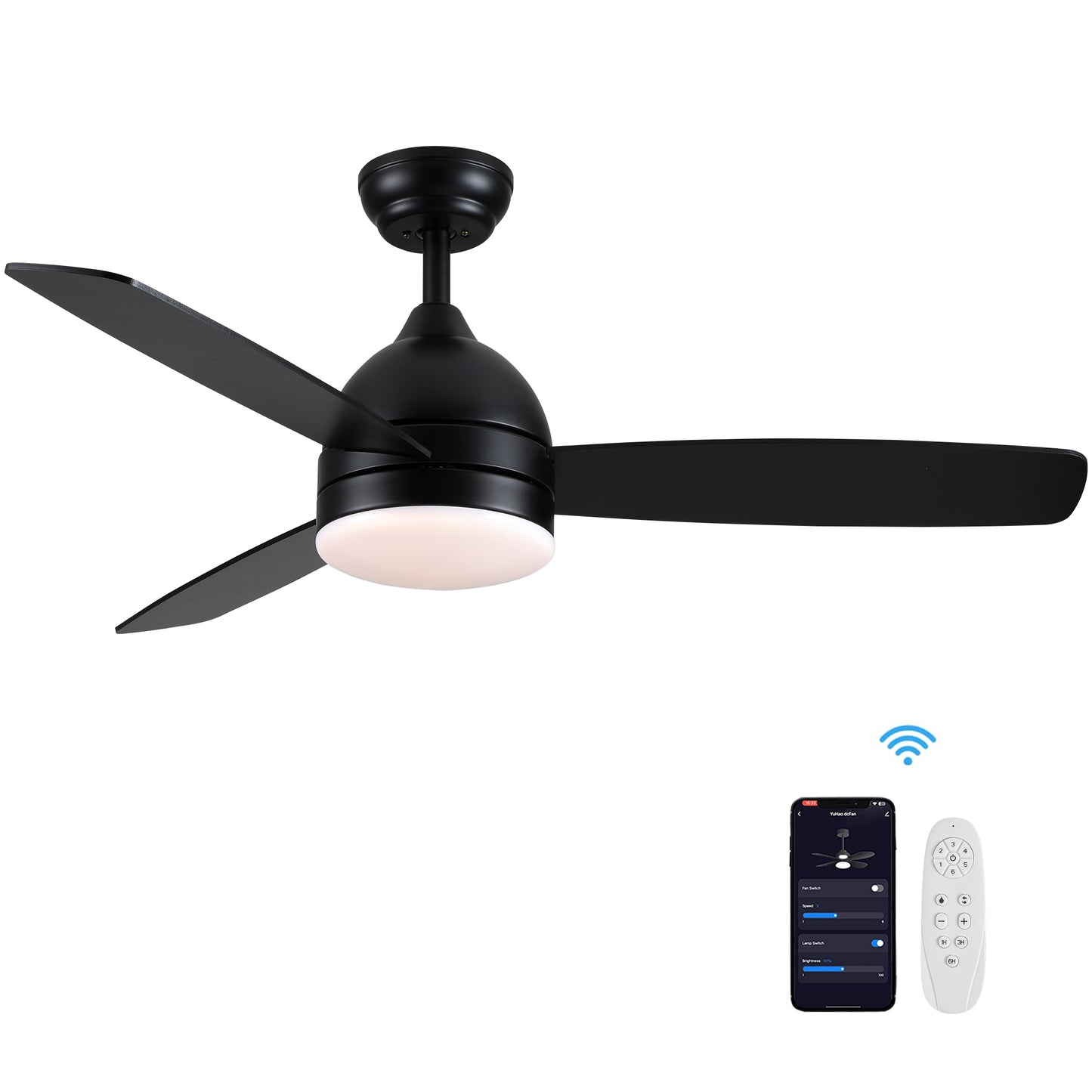 Sleek LED Ceiling Fan with Remote and Wood Blades