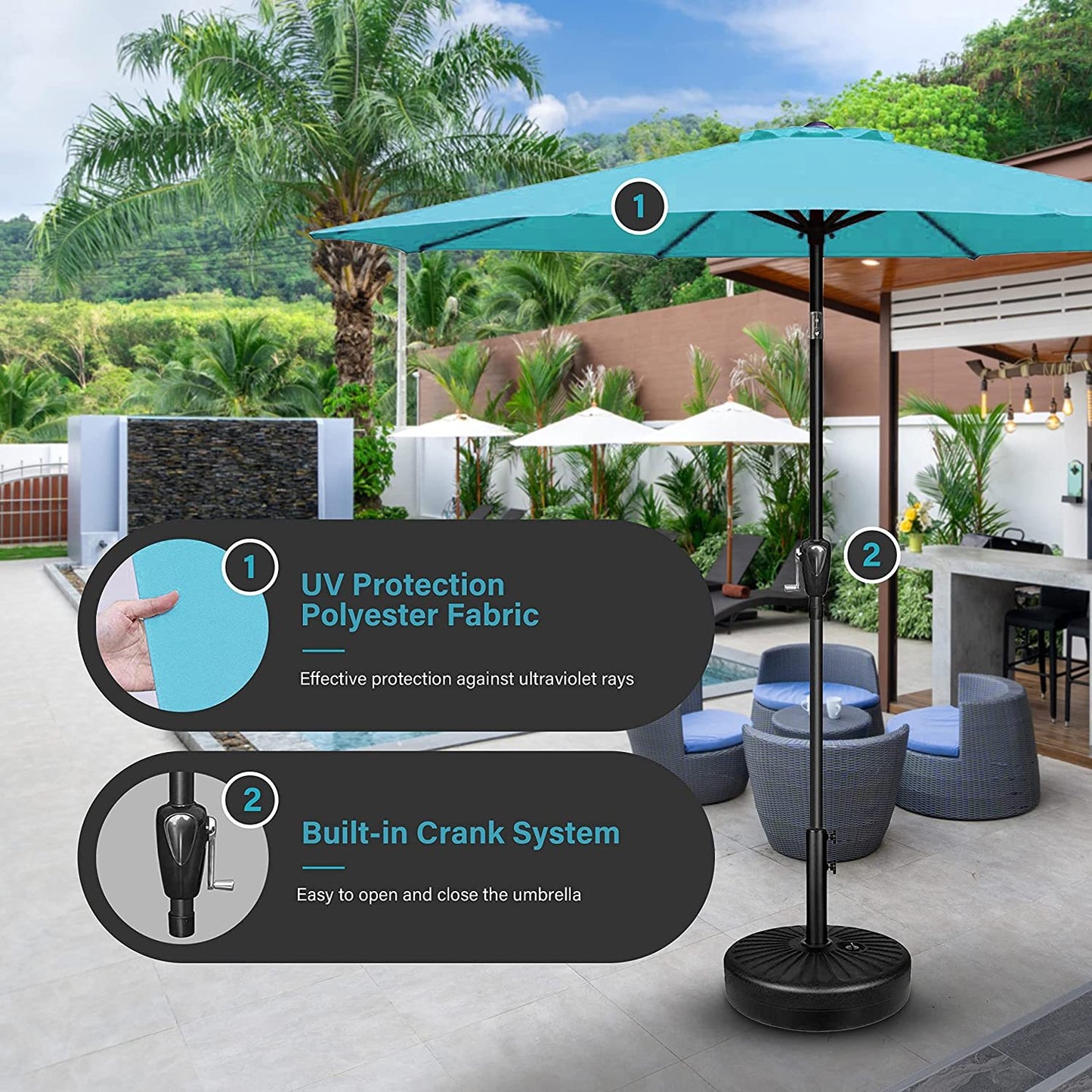 Turquoise Patio Umbrella with Easy Tilt and Crank