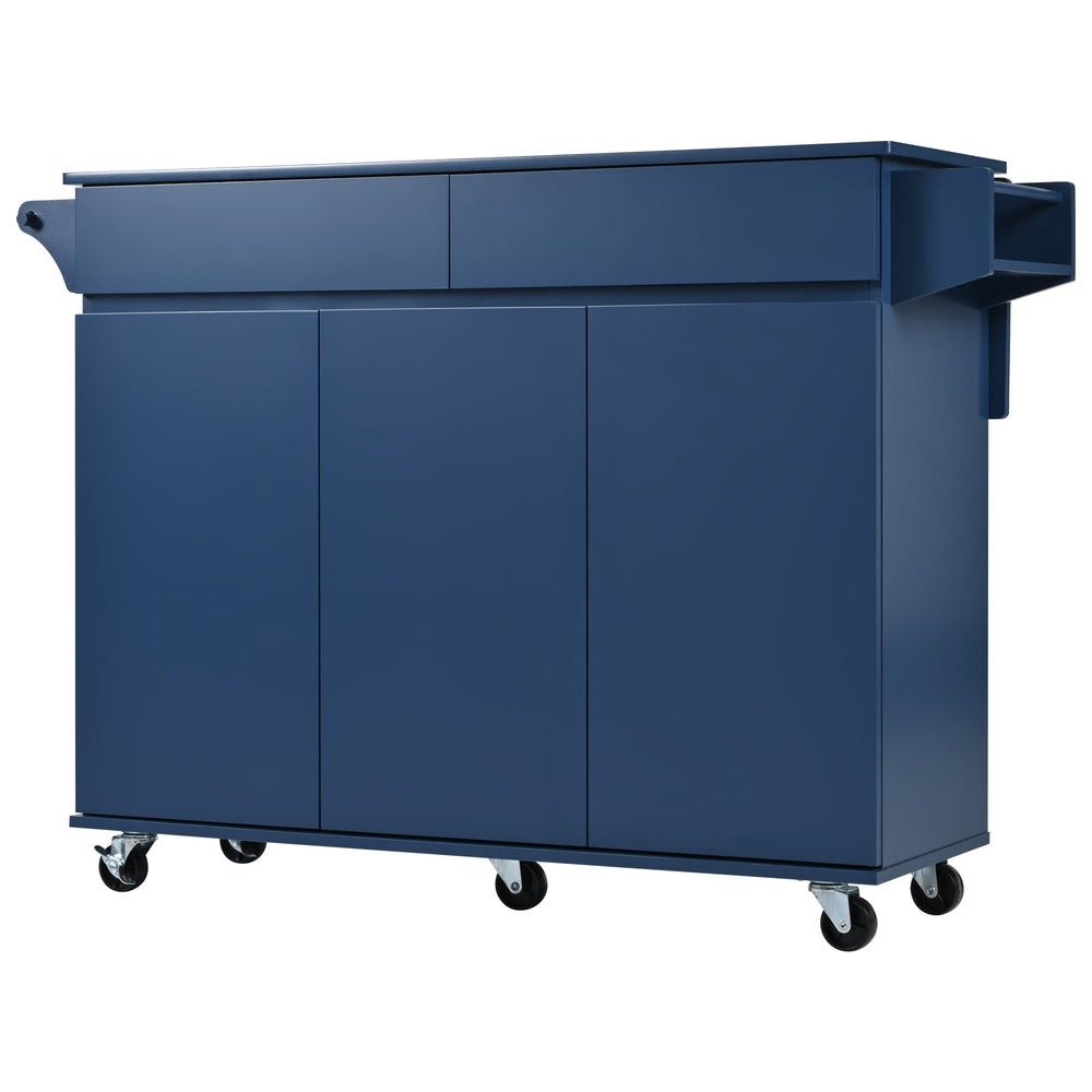 Navy Blue Rolling Kitchen Island with Drop Leaf & Storage