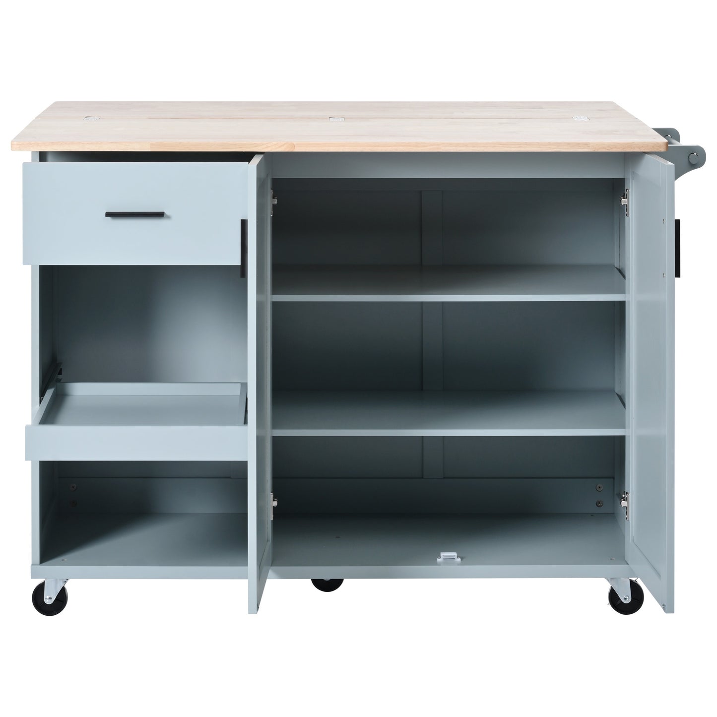 Rolling Kitchen Island with Foldable Top and Storage