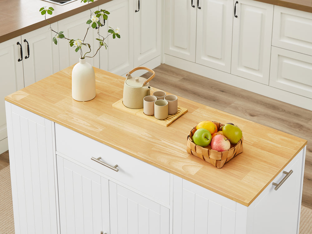 Spacious Kitchen Island with Trash Bin & Storage