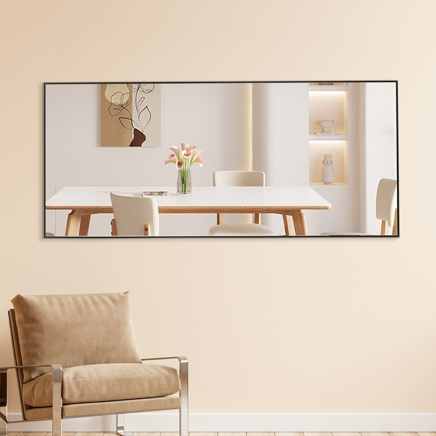 Chic Full-Length Black Wood Mirror