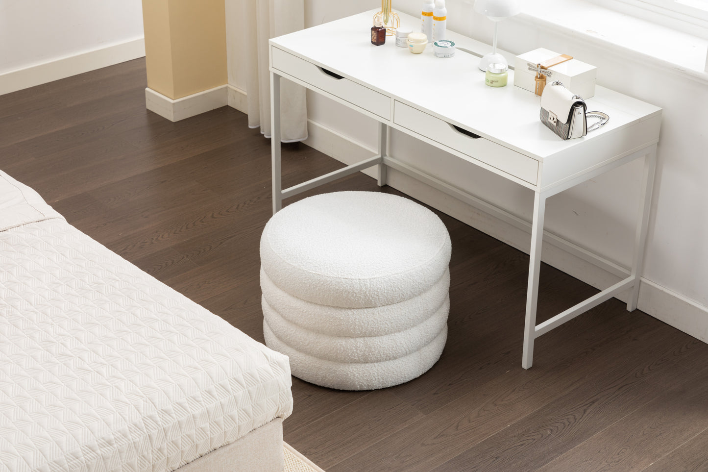 Elegant Ivory Storage Ottoman