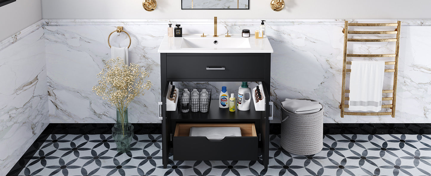 Chic Compact Bathroom Vanity with Ceramic Sink and Smart Storage