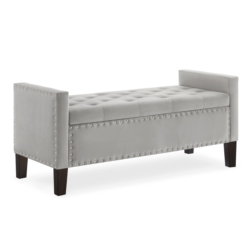 Cozy Gray Storage Bench with Armrests