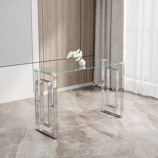 Sleek Silver Glass Console Table