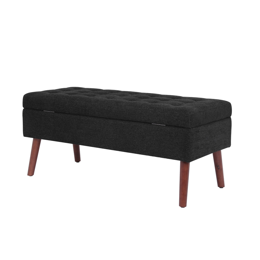 Chic Black Linen Storage Bench