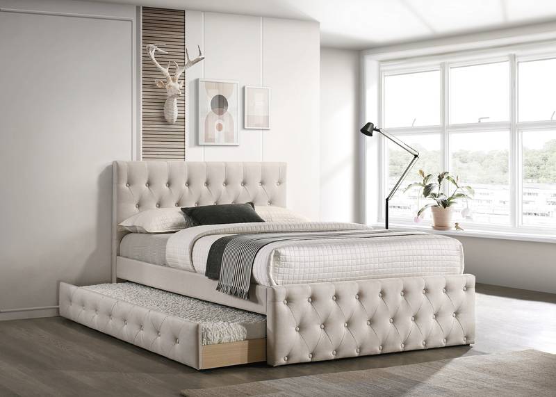Cozy Twin Bed with Trundle and Tufted Headboard