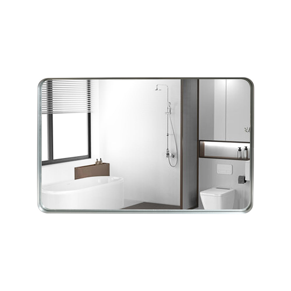 Sleek Silver Rounded Bathroom Mirror