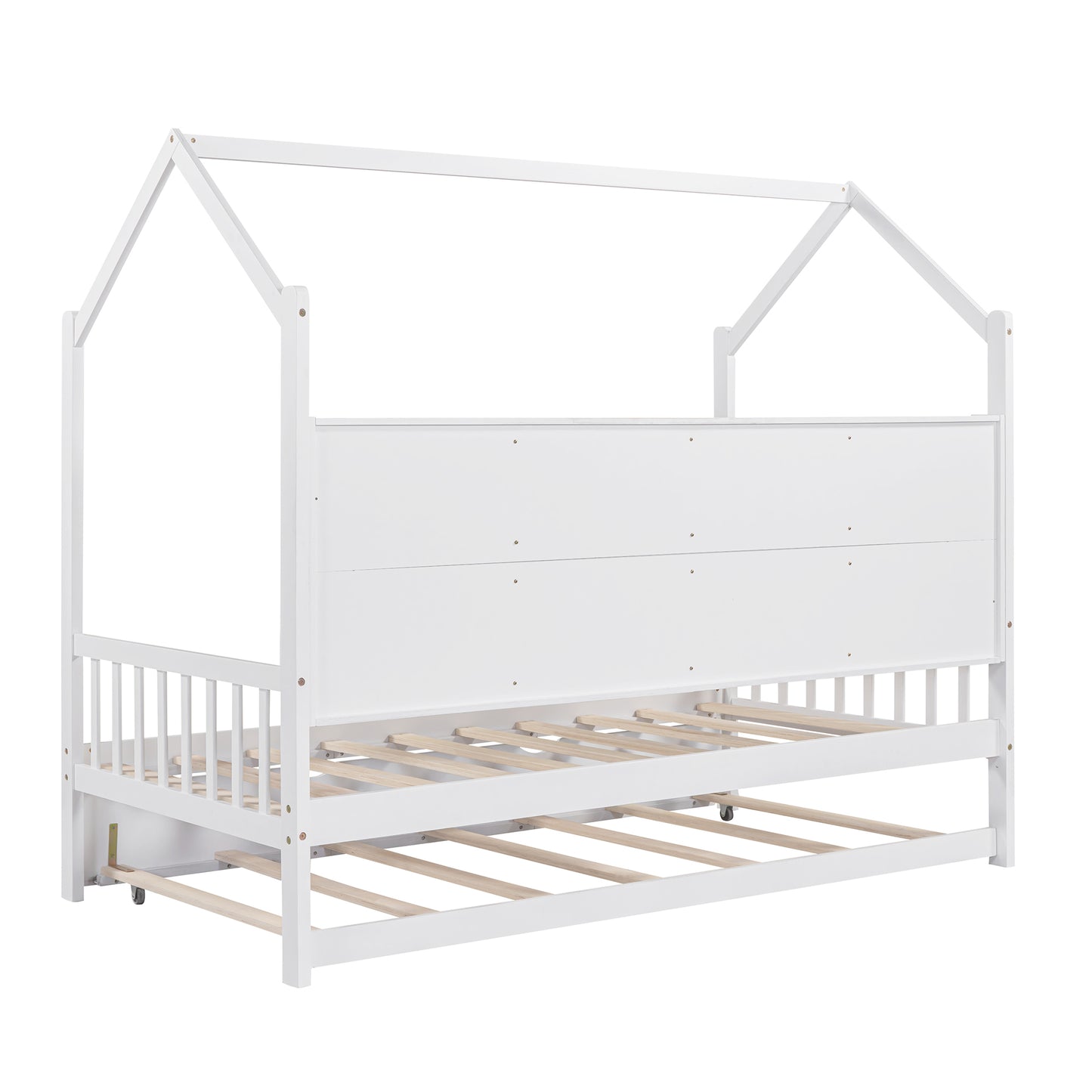 Cozy Wood House Bed with Trundle for Kids