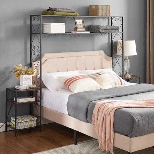 Rustic Queen Bed Set with Nightstands and Storage Shelves